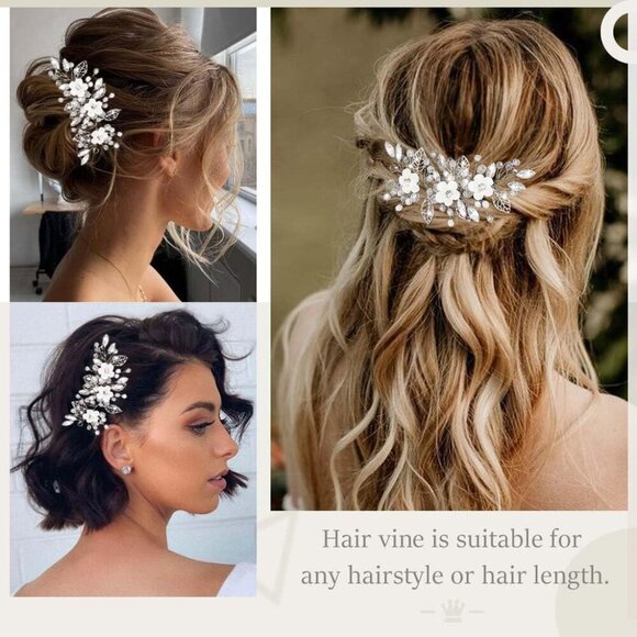 ❤️Women Silver Flower Bride Hair Vine Leaf  Hair Piece Beaded Headpieces Jewelry - Picture 3 of 9